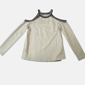 Marled Gray & Navy Blue Cold Shoulder Sweater